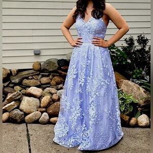 Purple floral spaghetti, strapped pastel purple prom dress size medium